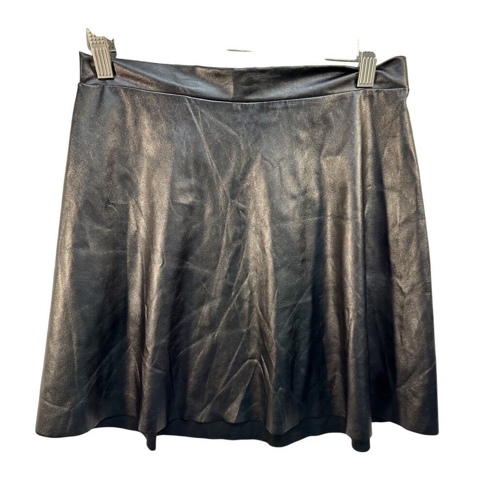 A.Byer Black Faux Leather Metallic Skater Mini Skirt Womens Size Medium Made USA